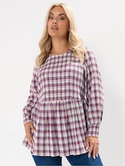 Yours Curve Pink Shirred Textured Check Top - Image 1 of 6