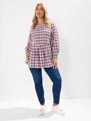 Yours Curve Pink Shirred Textured Check Top - Image 2 of 6