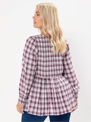 Yours Curve Pink Shirred Textured Check Top - Image 3 of 6