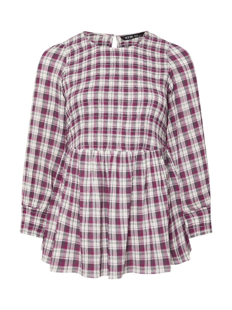 Yours Curve Pink Shirred Textured Check Top - Image 6 of 6 Yours Curve Pink Shirred Textured Check Top - Image 6 of 6