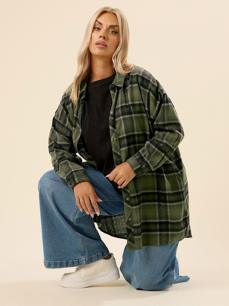 Yours Curve Green Oversized Check Shirt - Image 1 of 5 Yours Curve Green Oversized Check Shirt - Image 1 of 5