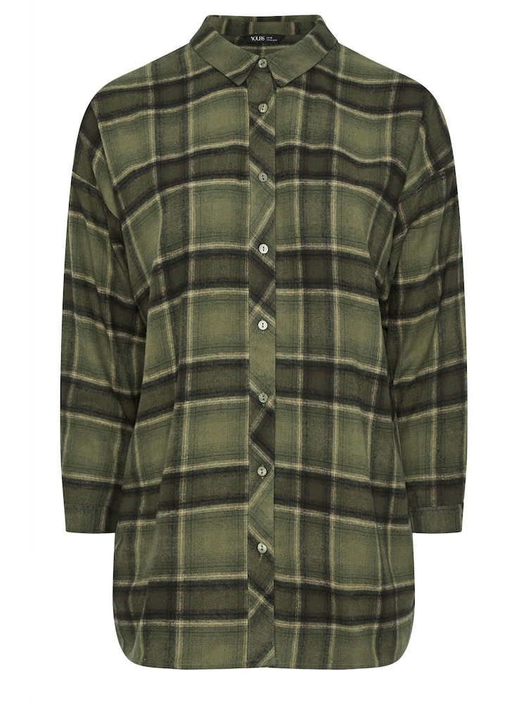 Yours Curve Green Oversized Check Shirt - Image 5 of 5 Yours Curve Green Oversized Check Shirt - Image 5 of 5