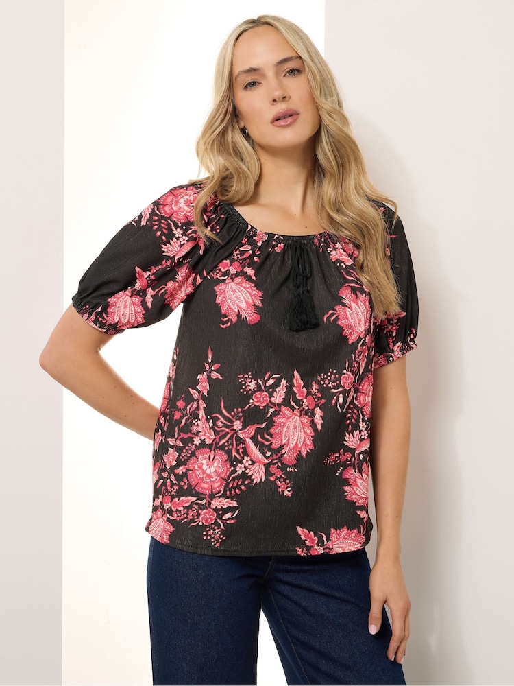 Preto - Blusa Long Tall Sally com estampa Floral Print e borlas estilo Boho - Imagem 1 de 5