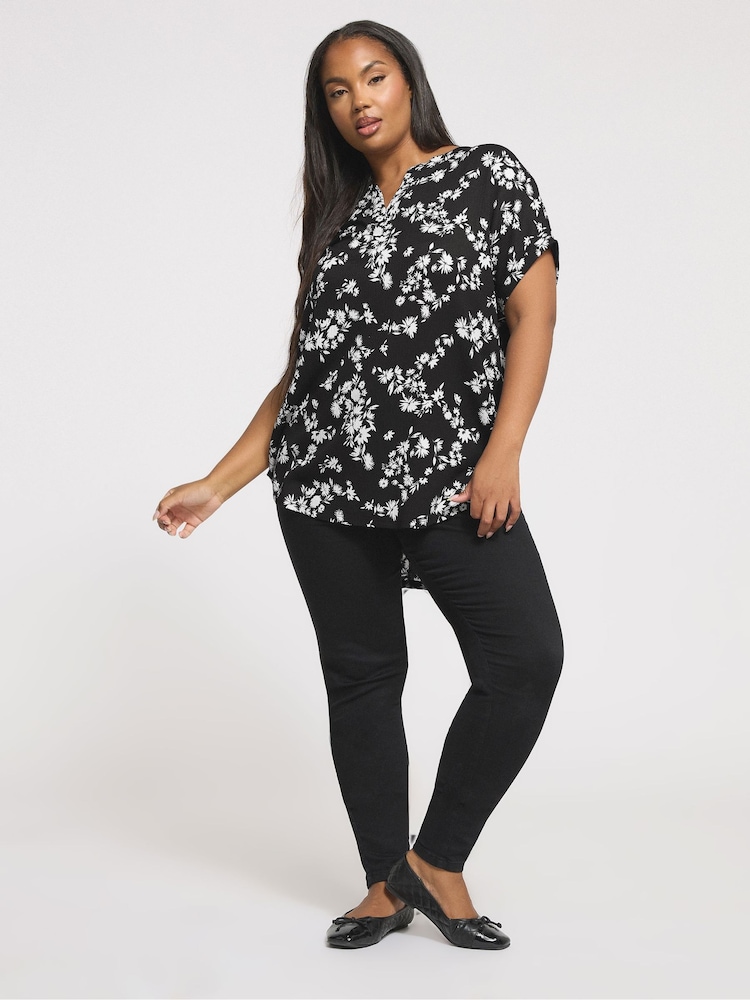 Yours Curve Black Notch Neck Texture Top - Image 1 of 4 Yours Curve Black Notch Neck Texture Top - Image 1 of 4