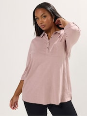 Yours Curve Pink Placket Jersey Shirt - Image 1 of 5