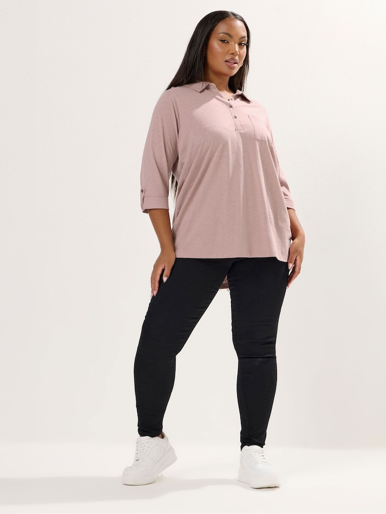 Yours Curve Pink Placket Jersey Shirt - Image 2 of 5