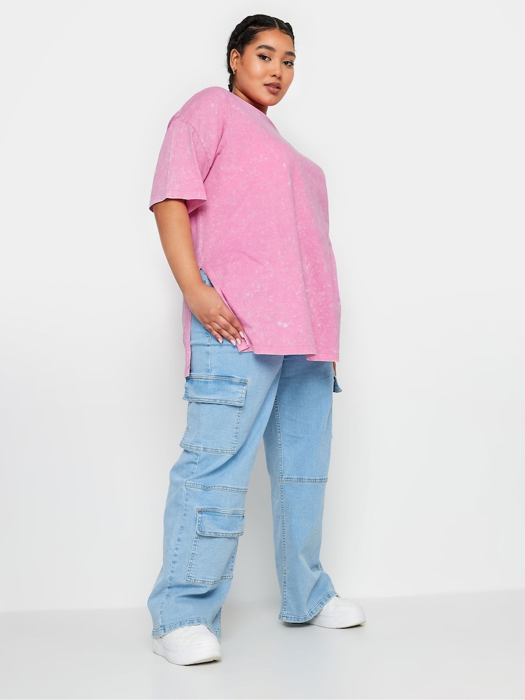 Yours Curve Pink Oversized Side Split 100% Cotton Top - Image 1 of 5