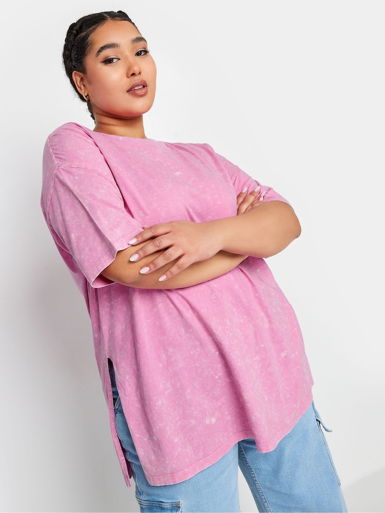 Yours Curve Pink Oversized Side Split 100% Cotton Top - Image 2 of 5
