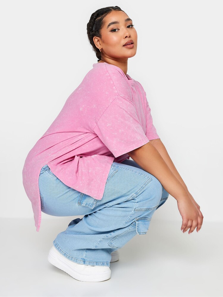 Yours Curve Pink Oversized Side Split 100% Cotton Top - Image 4 of 5