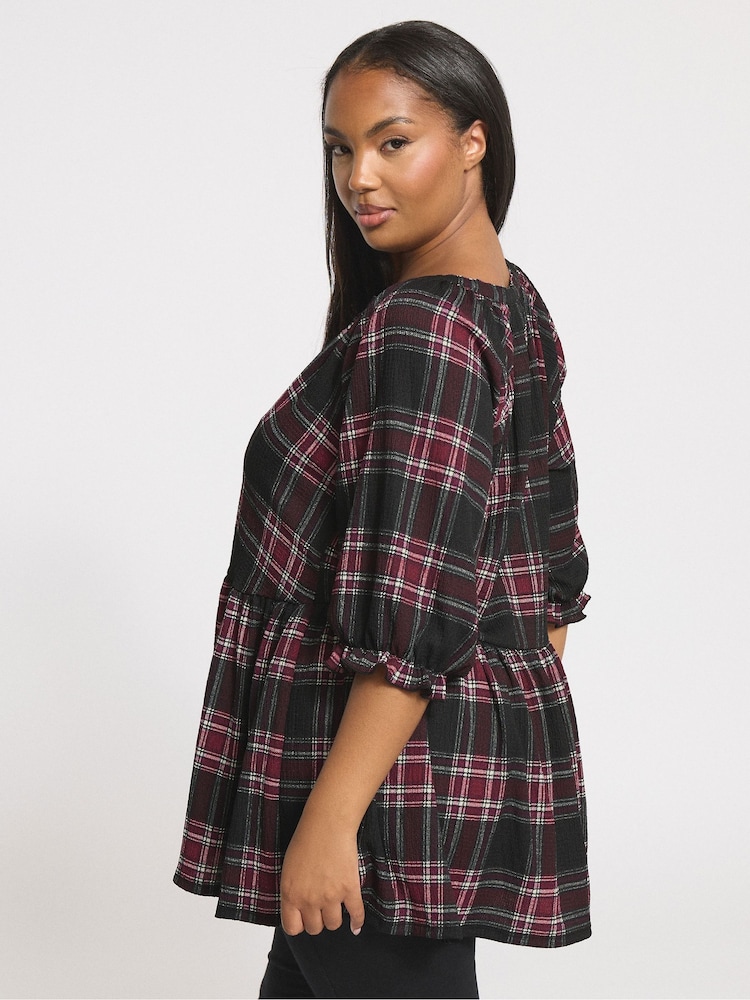Yours Curve Black Tiered Notch Texture Top - Image 2 of 4 Yours Curve Black Tiered Notch Texture Top - Image 2 of 4