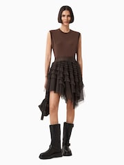 AllSaints Brown Jayde Tulle Skirt - Image 1 of 8