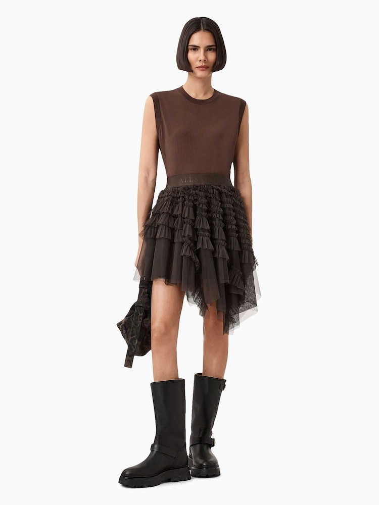 AllSaints Brown Jayde Tulle Skirt - Image 1 of 8