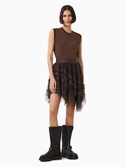 AllSaints Brown Jayde Tulle Skirt - Image 4 of 8