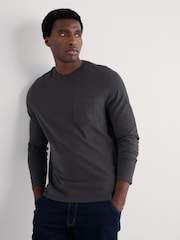Seasalt Cornwall Black Mens Merthen Long Sleeve Top in GOTS Certified Cotton - Image 1 of 6
