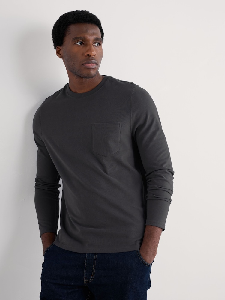 Seasalt Cornwall Black Mens Merthen Long Sleeve Top in GOTS Certified Cotton - Image 1 of 6