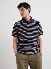 Seasalt Cornwall Blue Mens Balefire Striped Polo Shirt In GOTS Certified Cotton - Image 1 of 5