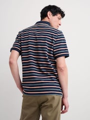 Seasalt Cornwall Blue Mens Balefire Striped Polo Shirt In GOTS Certified Cotton - Image 2 of 5