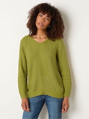 M&Co Green V-Neck Stitch Jumper - Image 1 of 5