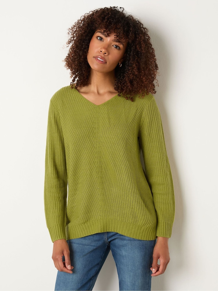 M&Co Green V-Neck Stitch Jumper - Image 1 of 5