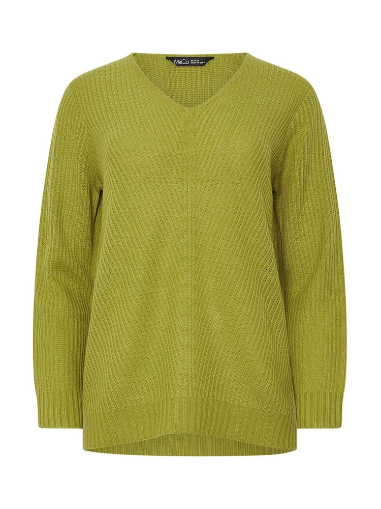 M&Co Green V-Neck Stitch Jumper - Image 5 of 5