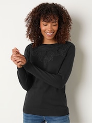 M&Co Black Lace Trim Jumper - Image 1 of 5