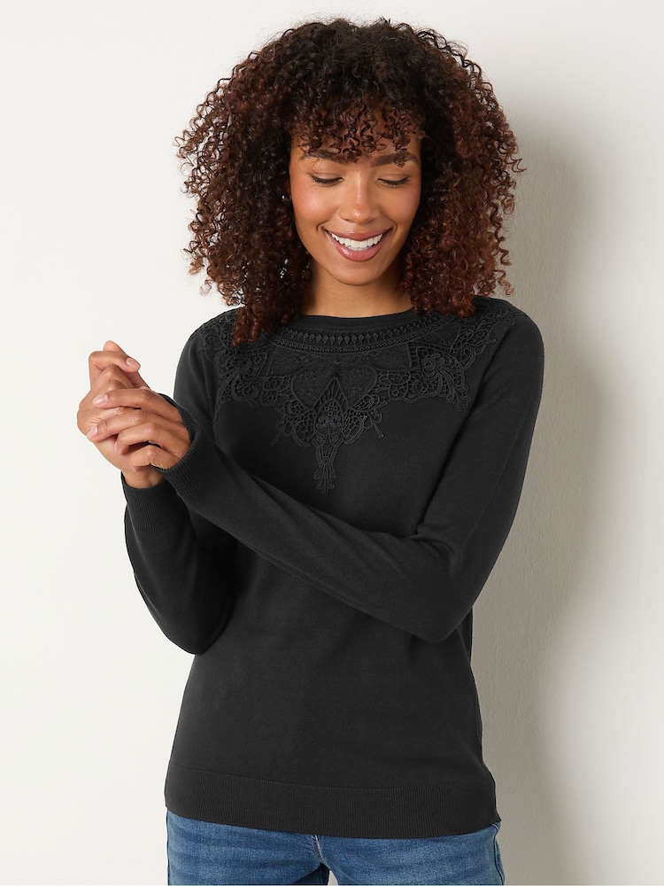 M&Co Black Lace Trim Jumper - Image 1 of 5