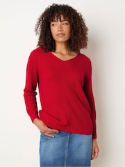 M&Co Red V-Neck Stitch Jumper - Image 1 of 5