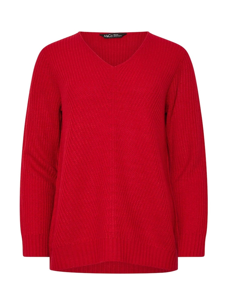 M&Co Red V-Neck Stitch Jumper - Image 5 of 5