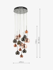 Dar Lighting Polished Black Chrome Copper Glass Aurelia 15lt Cluster Pendant - Image 3 of 4