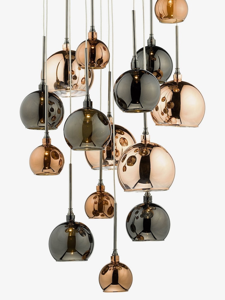 Dar Lighting Polished Black Chrome Copper Glass Aurelia 15lt Cluster Pendant - Image 4 of 4