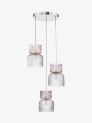 Dar Lighting Polished Chrome Pink Ribbed Glass Auberta 3lt Cluster Pendant - Image 2 of 5