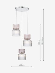 Dar Lighting Polished Chrome Pink Ribbed Glass Auberta 3lt Cluster Pendant - Image 4 of 5