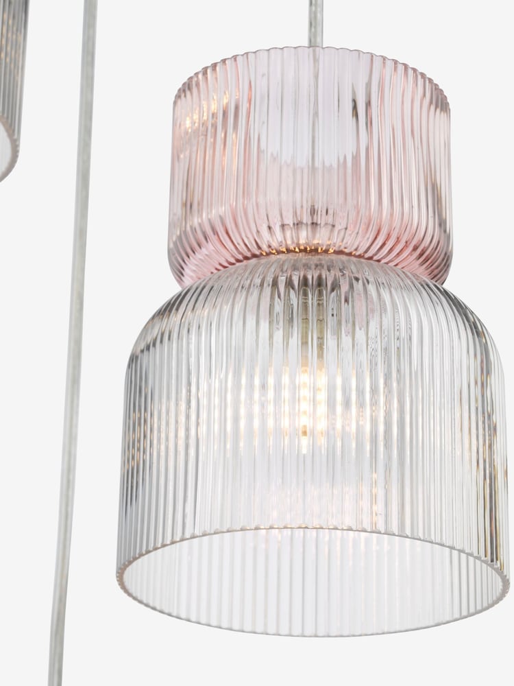 Dar Lighting Polished Chrome Pink Ribbed Glass Auberta 3lt Cluster Pendant - Image 5 of 5