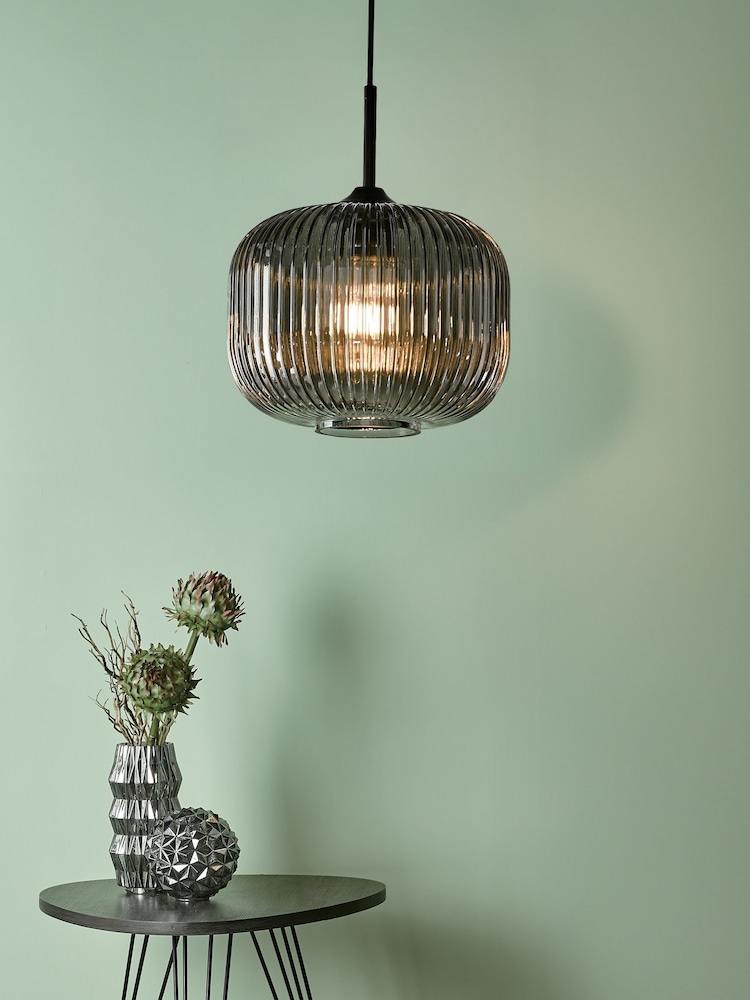Dar Lighting Matt Black Smoked Ribbed Glass Demarius Pendant Light - Image 1 of 5 Dar Lighting Matt Black Smoked Ribbed Glass Demarius Pendant Light - Image 1 of 5