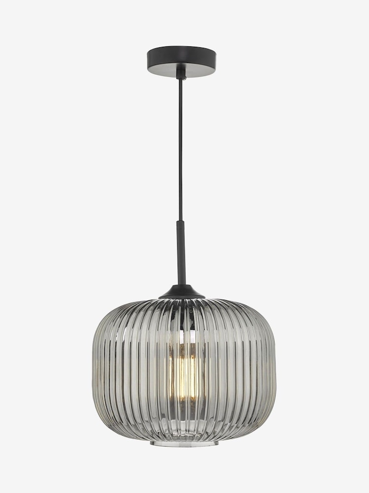 Dar Lighting Matt Black Smoked Ribbed Glass Demarius Pendant Light - Image 2 of 5 Dar Lighting Matt Black Smoked Ribbed Glass Demarius Pendant Light - Image 2 of 5