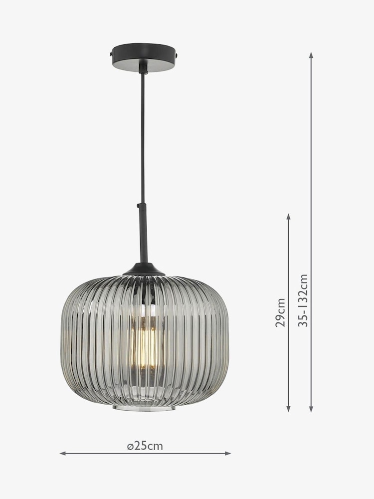 Dar Lighting Matt Black Smoked Ribbed Glass Demarius Pendant Light - Image 5 of 5 Dar Lighting Matt Black Smoked Ribbed Glass Demarius Pendant Light - Image 5 of 5