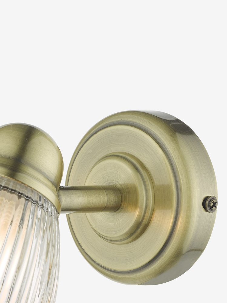 Dar Lighting Antique Brass Ribbed Glass Cedric Wall Light - Image 6 of 6