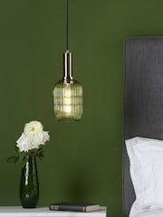 Dar Lighting Green Ribbed Glass Easy Fit Sawyer Pendant Light - Image 1 of 5