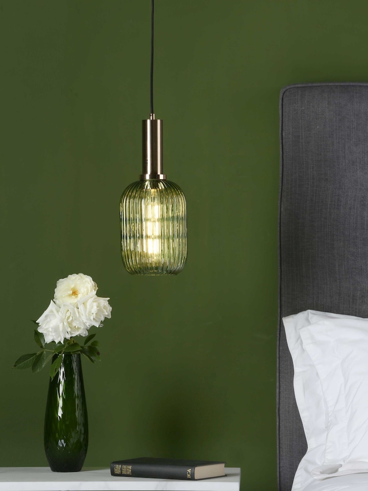 Dar Lighting Green Ribbed Glass Easy Fit Sawyer Pendant Light - Image 1 of 5 Dar Lighting Green Ribbed Glass Easy Fit Sawyer Pendant Light - Image 1 of 5