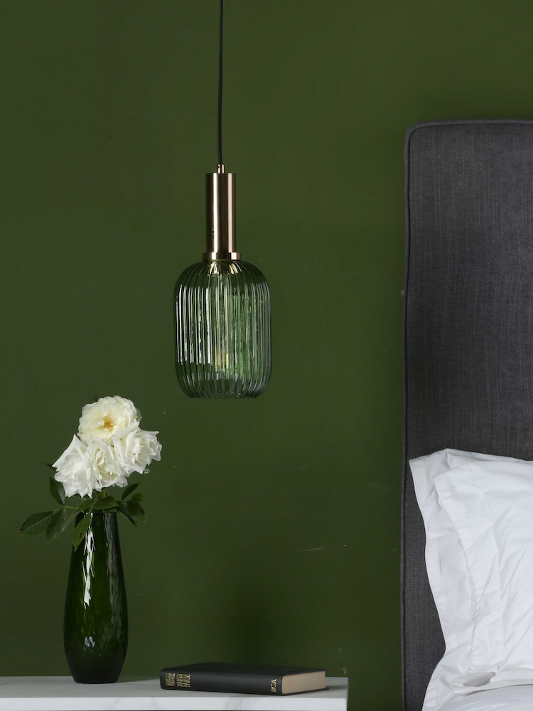 Dar Lighting Green Ribbed Glass Easy Fit Sawyer Pendant Light - Image 2 of 5 Dar Lighting Green Ribbed Glass Easy Fit Sawyer Pendant Light - Image 2 of 5