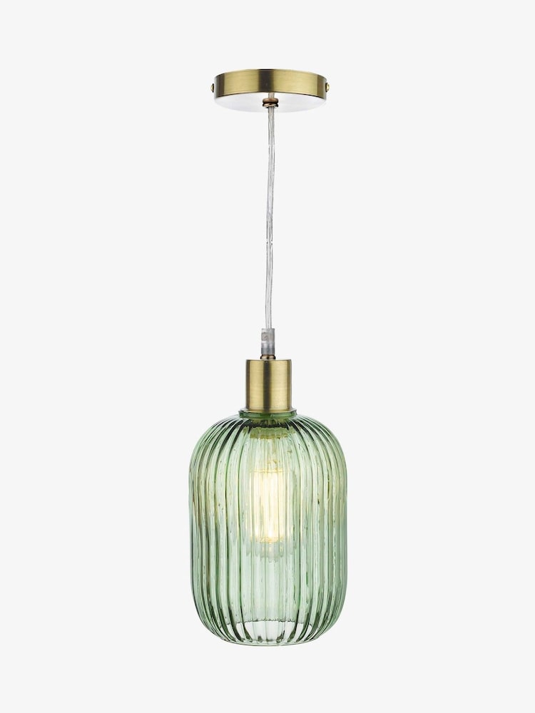 Dar Lighting Green Ribbed Glass Easy Fit Sawyer Pendant Light - Image 5 of 5 Dar Lighting Green Ribbed Glass Easy Fit Sawyer Pendant Light - Image 5 of 5