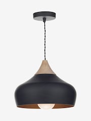 Dar Lighting Matt Black Natural Wood Gaucho Pendant Light - Image 1 of 5