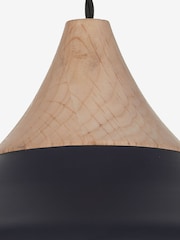 Dar Lighting Matt Black Natural Wood Gaucho Pendant Light - Image 3 of 5