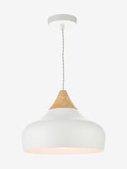 Dar Lighting Matt White Natural Wood Gaucho Pendant Light - Image 1 of 4
