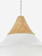 Dar Lighting Matt White Natural Wood Gaucho Pendant Light - Image 2 of 4