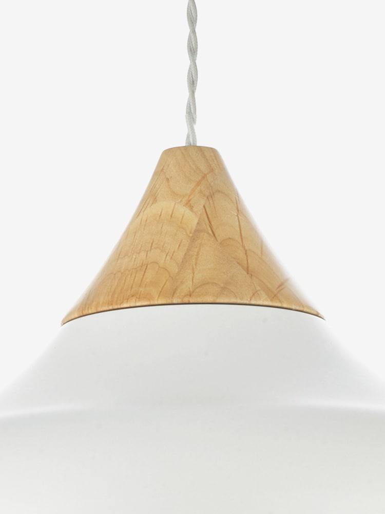 Dar Lighting Matt White Natural Wood Gaucho Pendant Light - Image 2 of 4