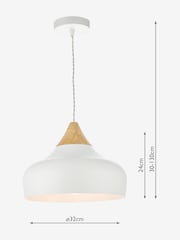 Dar Lighting Matt White Natural Wood Gaucho Pendant Light - Image 4 of 4