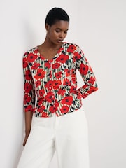 Seasalt Cornwall Red Studio Glass 3/4 Sleeve Top - Image 1 of 5