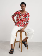 Seasalt Cornwall Red Studio Glass 3/4 Sleeve Top - Image 3 of 5
