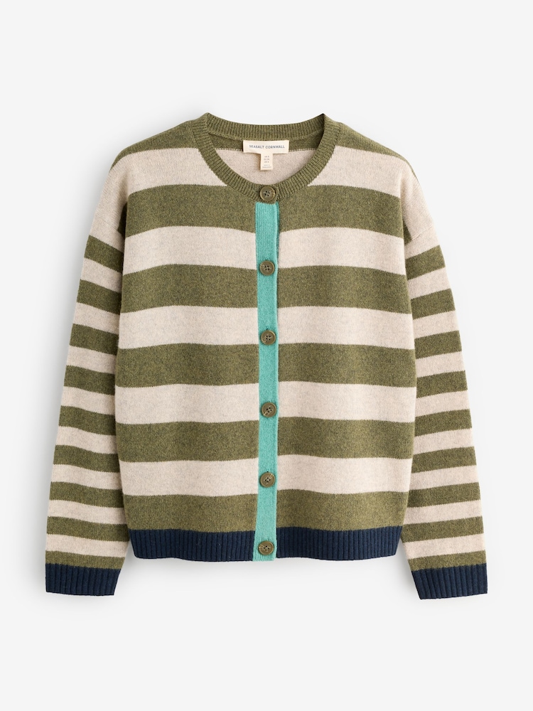 Seasalt Cornwall Green Pinwell Striped Cardigan With Lambswool - Image 1 of 1
